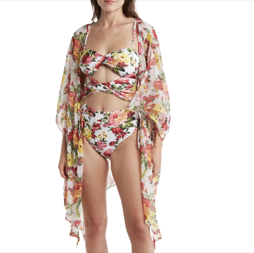 Rachel Rachel Roy Blossom Print Cover Up Kimono Size Medium (8-10)